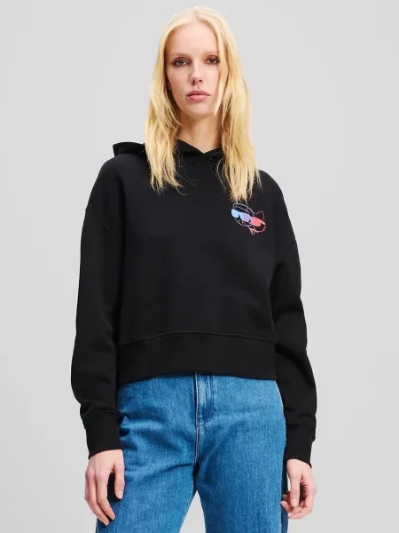Karl Lagerfeld bluza z kapturem z nadrukiem czarny