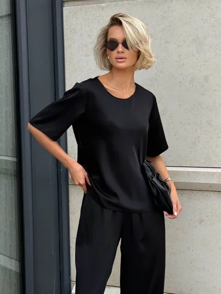 Jadone Fashion Блуза Kapriz_ch Поліестер/еластан чорний