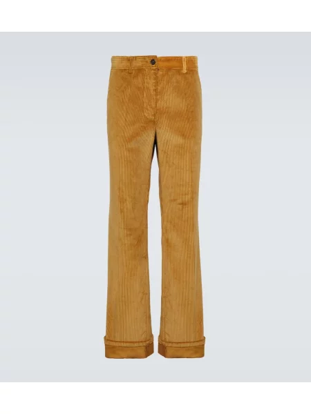 Hlače z razširjenimi rokavi Miu Miu iz rebrastega žameta na zvonec rjava