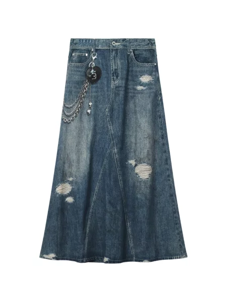Fustă din denim Musium Div. zdrențuiți albastru