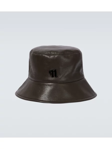 Usnjeni klobuk bucket Nanushka rjava