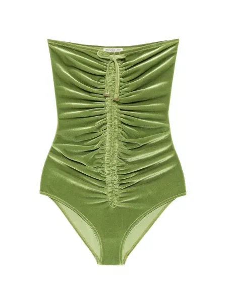 Body Veronique Leroy de catifea cu volane verde