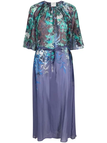 Rochie midi Forte_forte cu model floral cu imagine plisată violet