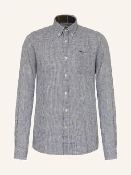 Barbour Koszula Z Lnu Linton Tailored Fit blau biała