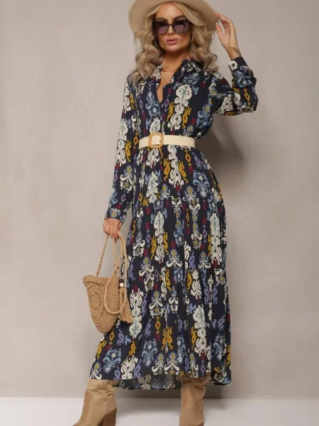 Rochie Cămașă Bleumarin Cloș evazată