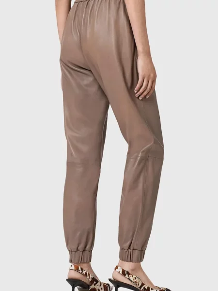 AllSaints spodnie skórzane JEN brązowe