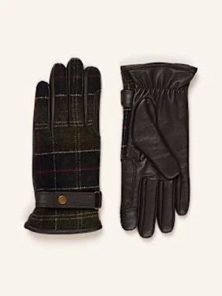 Barbour Kožené Rukavice Aubrey tmavě hnědá/ tmavě zelená