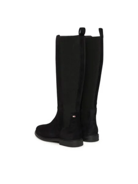 Tommy Hilfiger Semišové čižmy FLAG SUEDE LONG BOOT čierna