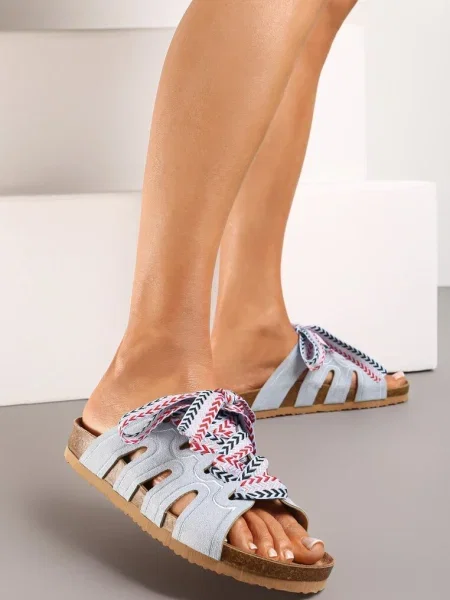 Bleumarin Papuci de casă pe Platformă Joasă cu Șnur Decorativ Tribia albastru