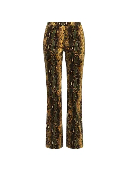 Pantaloni Dvf Diane Von Furstenberg de catifea cord cu imagine cu model piele de șarpe verde