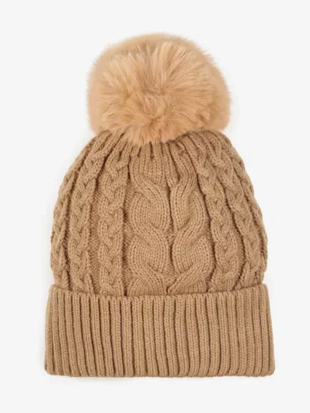 Ciemnobeżowa Czapka Beanie z Ozdobnym Pomponem Norirra