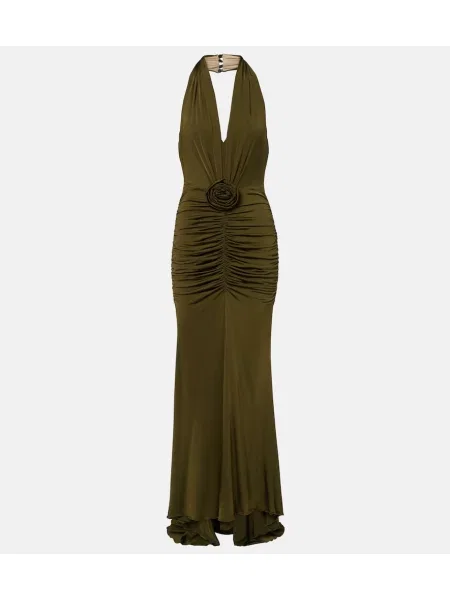 Rochie maxi Blumarine cu model floral cu volane verde