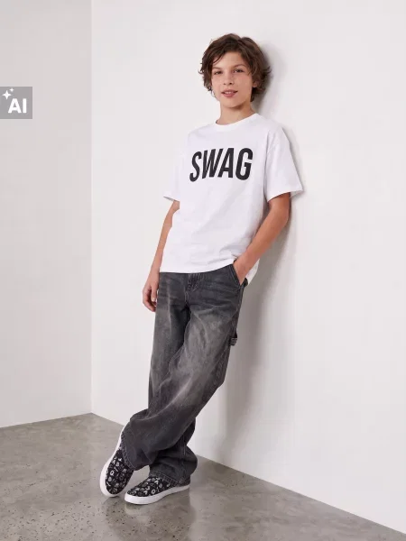 Sinsay tričko oversized s nápisem SWAG bílá