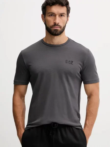 Тениска Emporio Armani с принт сиво