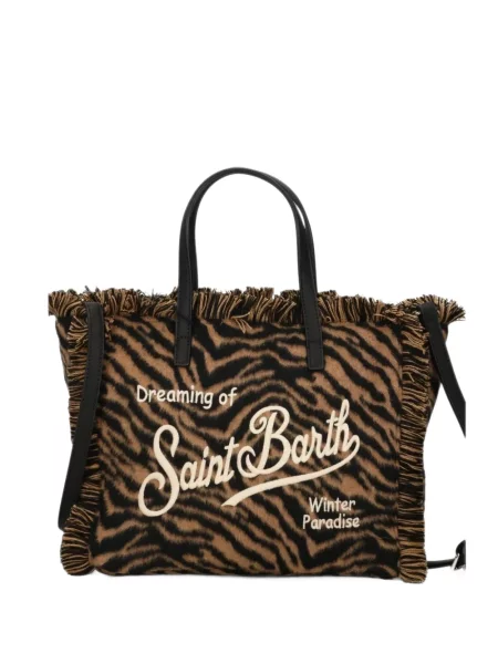 Geantă shopper Mc2 Saint Barth cu franjuri cu dungi de tigru maro