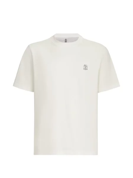 Tricou Brunello Cucinelli din jerseu cu decolteu rotund cu autograf alb