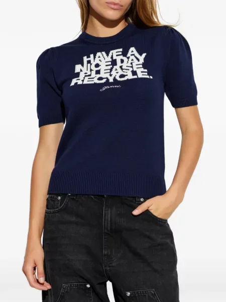Tricou Ganni cu imagine albastru