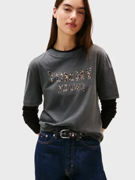 Леопардовая футболка Tommy Jeans серая