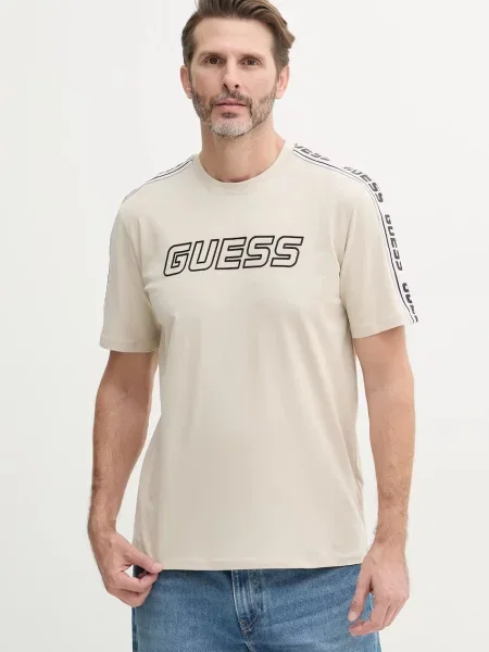 Тениска Guess ARLO с апликация бежово