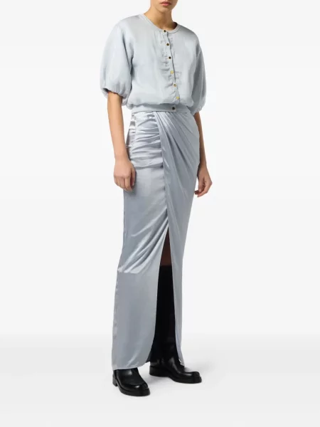 Fusta maxi Elisabetta Franchi din satin drapată gri