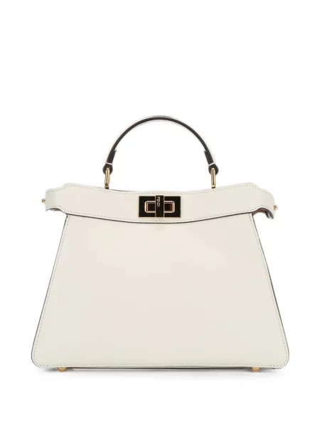 Кожена шопинг чанта Fendi бяло
