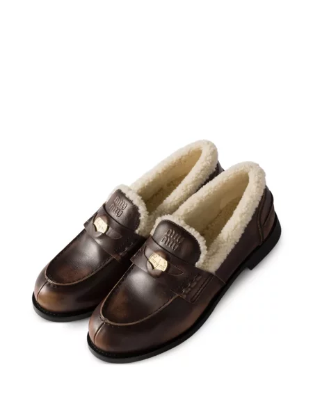 Bőr pántos loafer Miu Miu barna