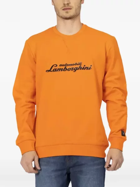 Pulover Automobili Lamborghini cu broderie cu decolteu rotund portocaliu