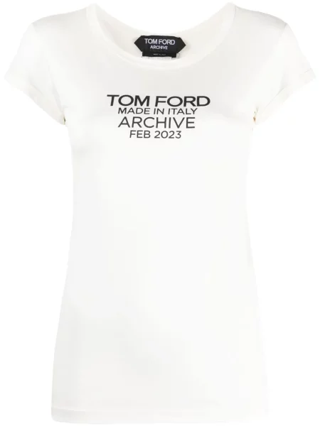 Tricou Tom Ford de mătase cu imagine alb