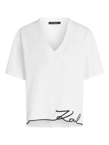 Tricou Karl Lagerfeld cu decolteu în V alb