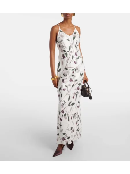 Rochie maxi Stella Mccartney de mătase cu imagine de costum alb