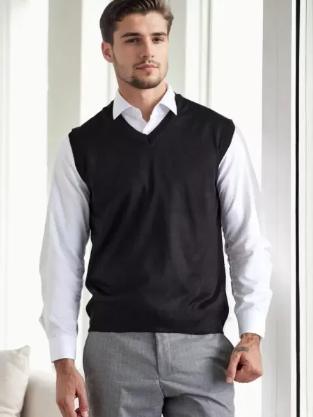 Плетен пуловер Dewberry без ръкави с V-образно деколте черно