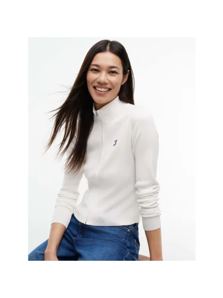 Geacă de blugi Tommy Jeans cu guler înalt alb