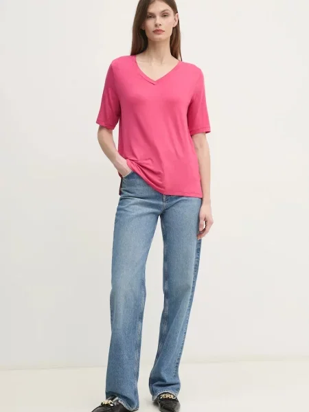 United Colors of Benetton basic tričko dámske s viskózou ružová
