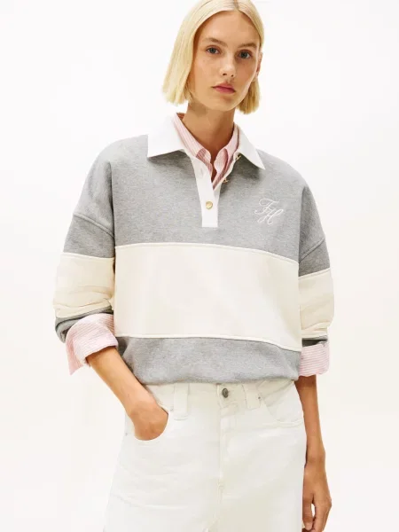 Tommy Hilfiger bluza polo Kobiety szary|biały w S biały