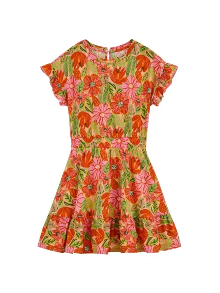 WE Fashion Rochie verde închis / portocaliu deschis / roz deschis roșu
