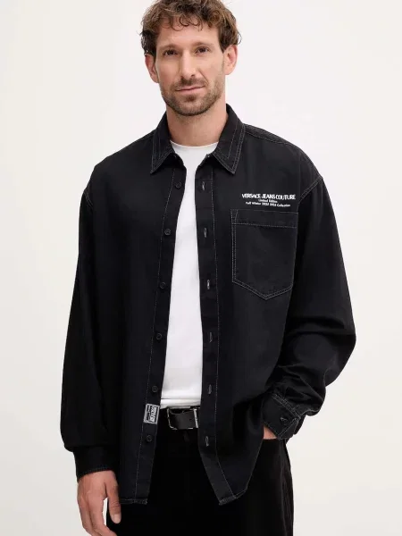 Košile Versace Jeans Couture regular s klasickým límcem černá