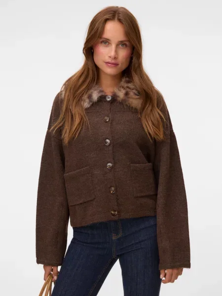 VERO MODA Geacă tricotată VMALMA' maro