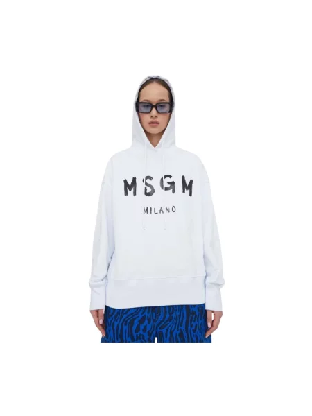 Bluza z kapturem Msgm z kapturem z logo biała