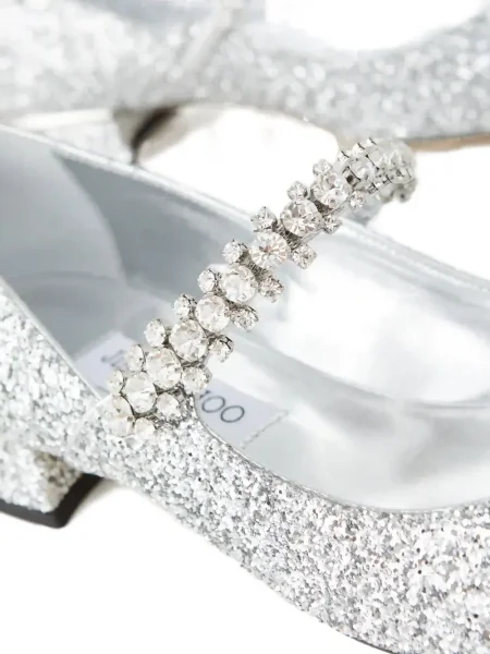 Pantofi cu toc Jimmy Choo de cristal argintiu