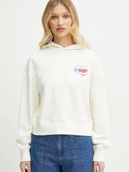 Karl Lagerfeld bluza z kapturem z nadrukiem beżowy