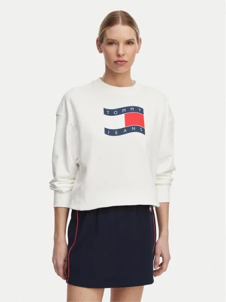 Tommy Jeans Суитшърт Wavy Flag Boxy Fit бял