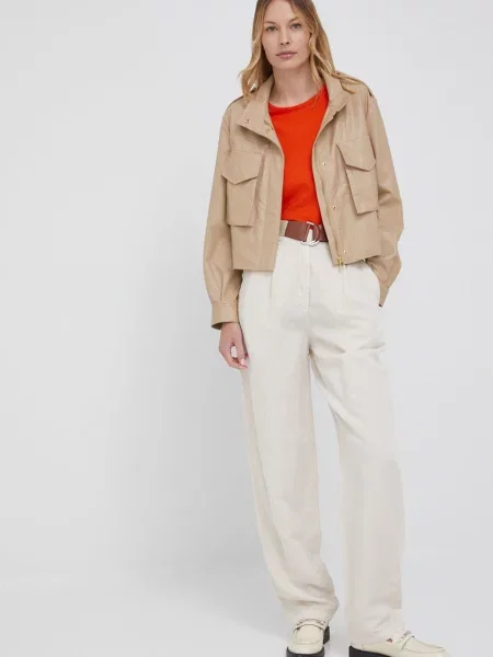 Ľanové nohavice Emporio Armani béžová
