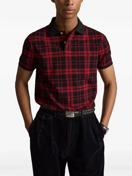 Hálós kockás pólóing Polo Ralph Lauren nyomtatás fekete