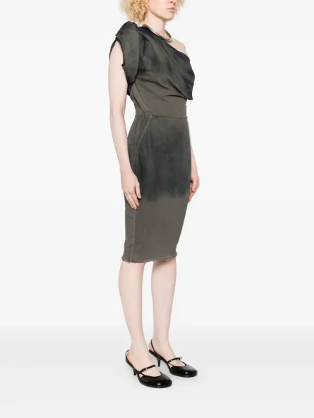 Rochie din denim Rick Owens până la genunchi cu un umăr gol de costum gri