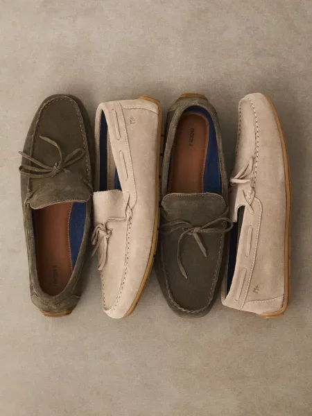 Medicine mocasini pentru bărbați din piele întoarsă verde