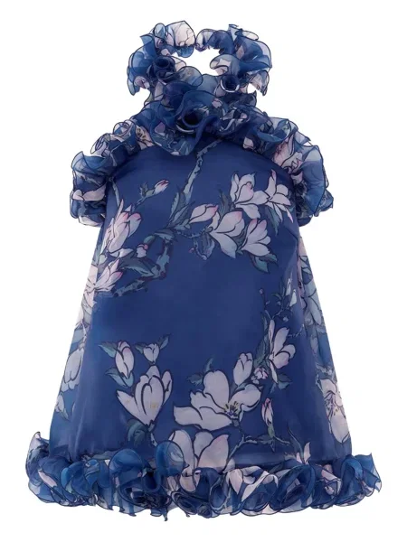Rochie maxi Leo Lin cu volane de costum albastru