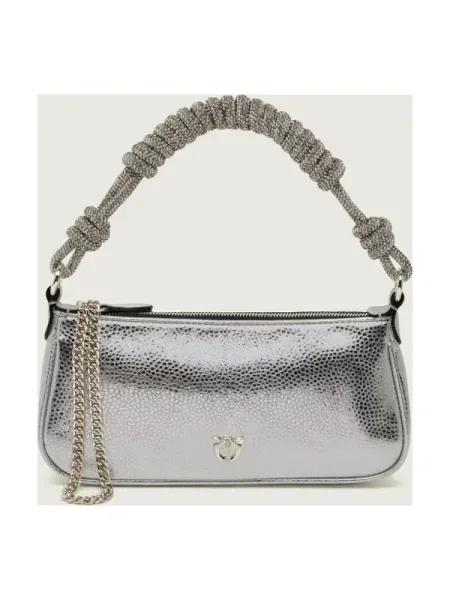 Geantă PINKO Half Moon Baguette Mini AI PLTT argintiu
