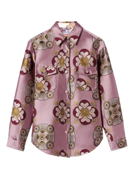 Kurtka La Doublej w kwiatki z nadrukiem żakardowa różowa