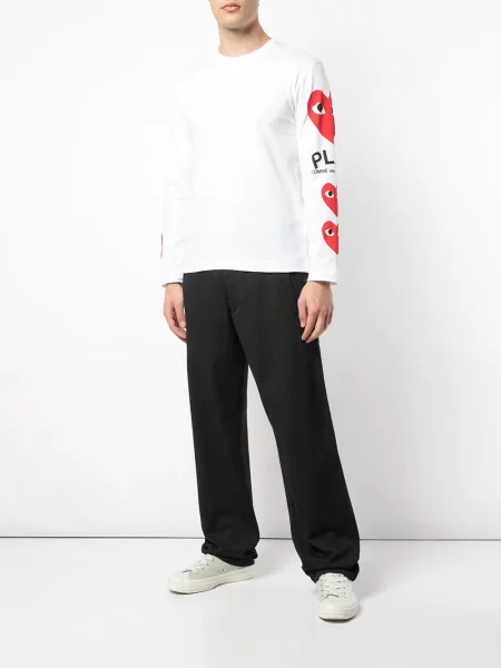 Raštuotas marškinėliai Comme Des Garçons Play su širdelėmis balta