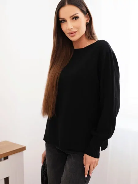 Pulover Kesi Włoski cu mâneci lungi cu crăpătură lung negru